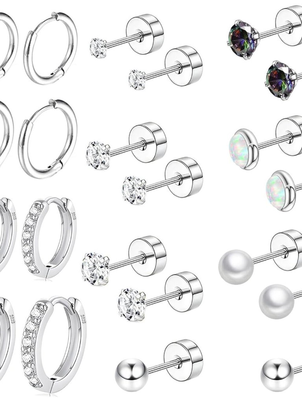 Surgical Steel Flat Back Earrings Set for Multiple Piercing Sensitive Ears,Sterl